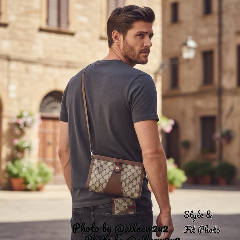 Gucci Sherry Line GG Clutch Canvas Leather Unisex Pouch Monogram
